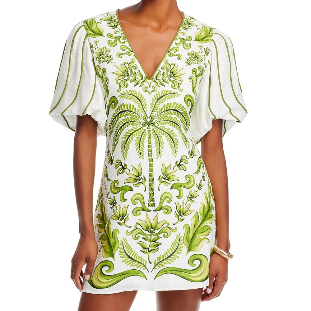 Green and White V-Neck Dress